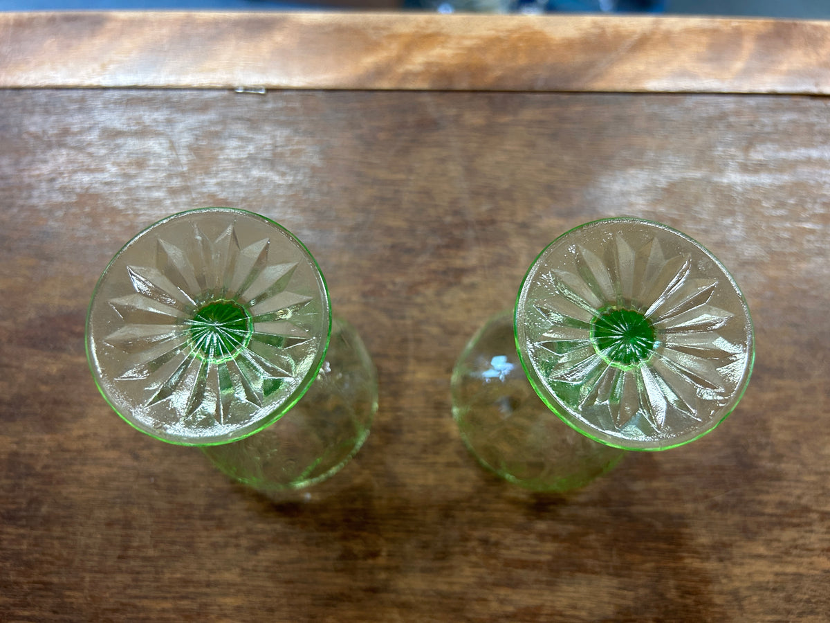 Green Hocking Glass Uranium Cameo Ballerina 2 pcs, 4"