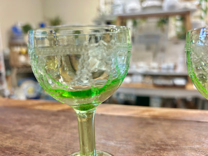 Green Hocking Glass Uranium Cameo Ballerina 2 pcs, 4"