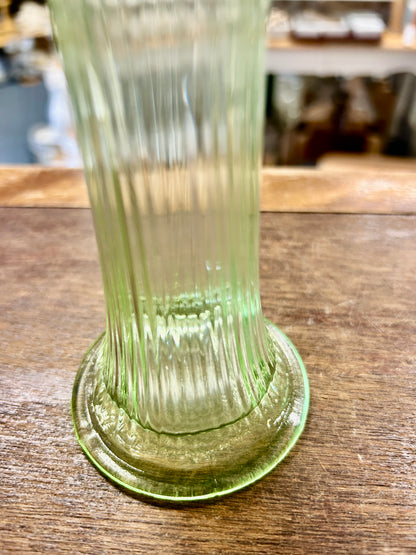 Green Fenton Uranium Swung 6 Rib Vase, 10 1/2"