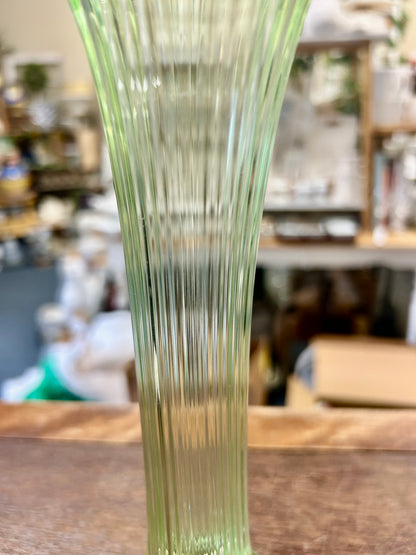 Green Fenton Uranium Swung 6 Rib Vase, 10 1/2"
