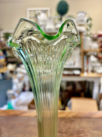 Green Fenton Uranium Swung 6 Rib Vase, 10 1/2"