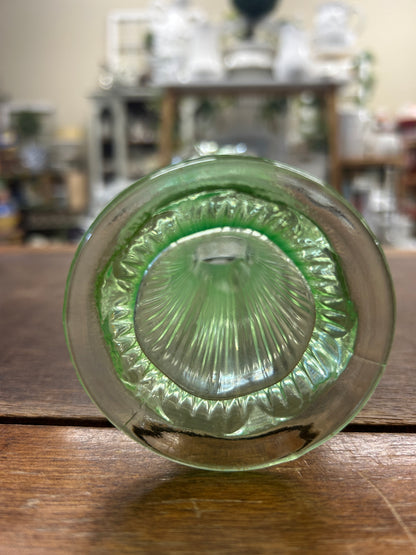 Green Fenton Uranium Swung 6 Rib Vase, 10 1/2"