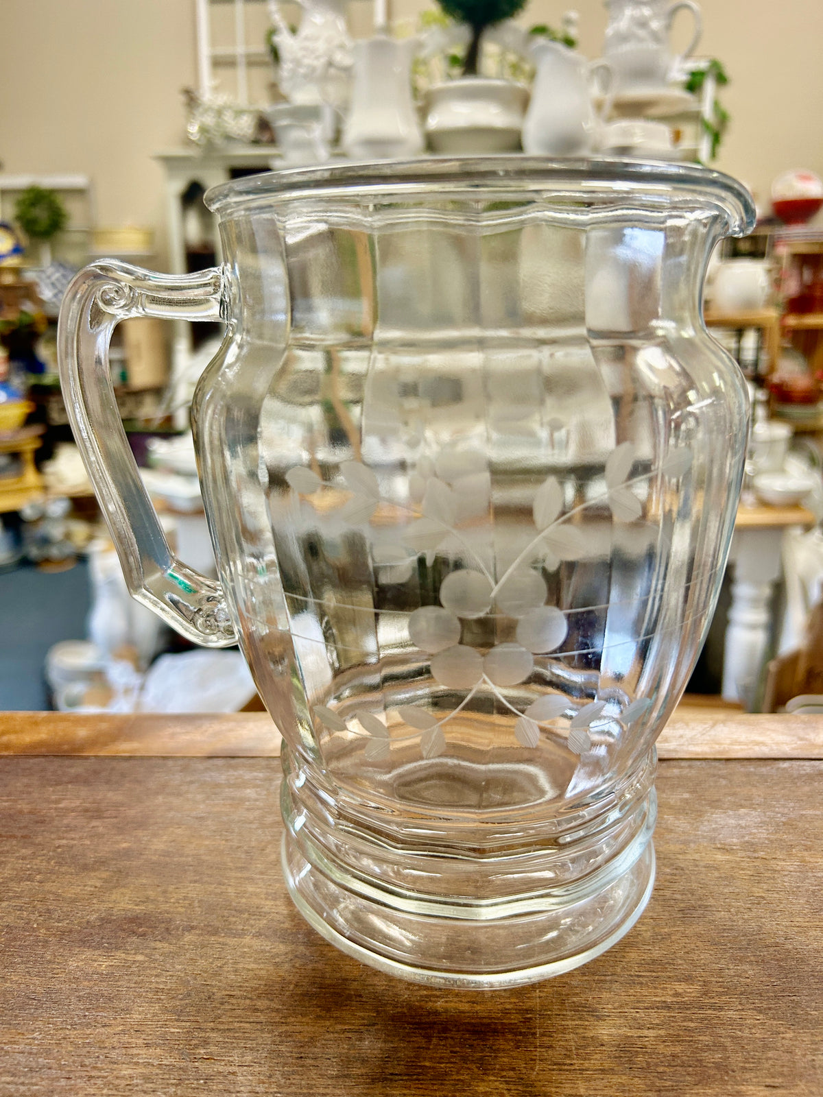 Etched Clear Pitcher, 8 1/4"