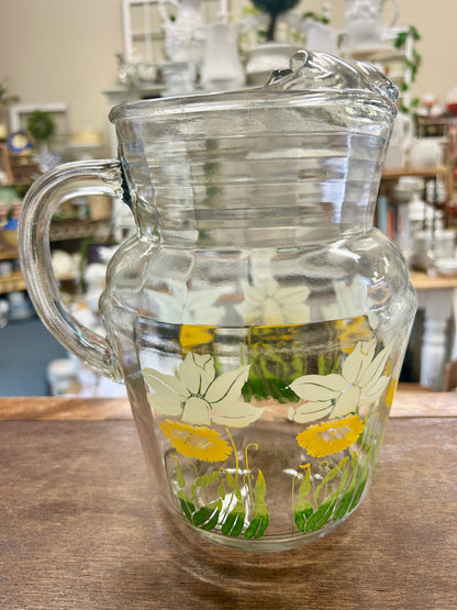 Yellow & Green Anchor Hocking Daffodil Clear Pitcher, 9"
