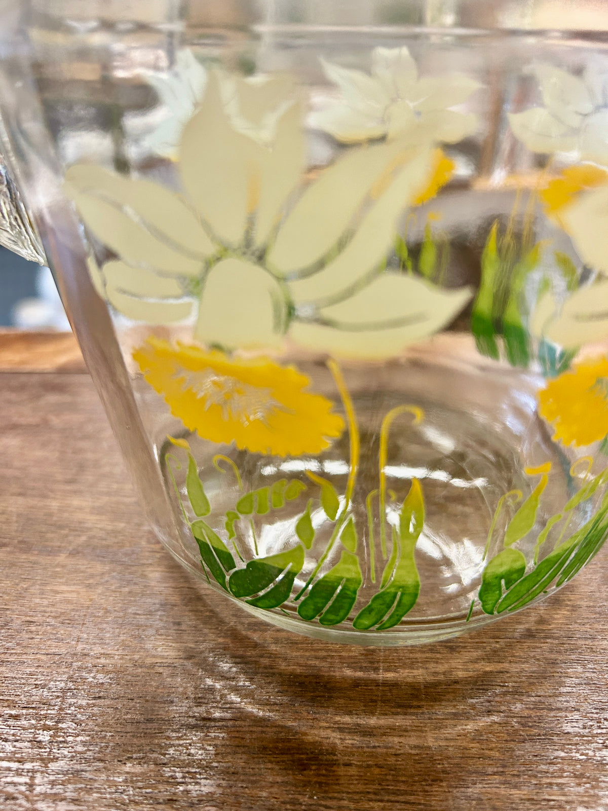 Yellow & Green Anchor Hocking Daffodil Clear Pitcher, 9"