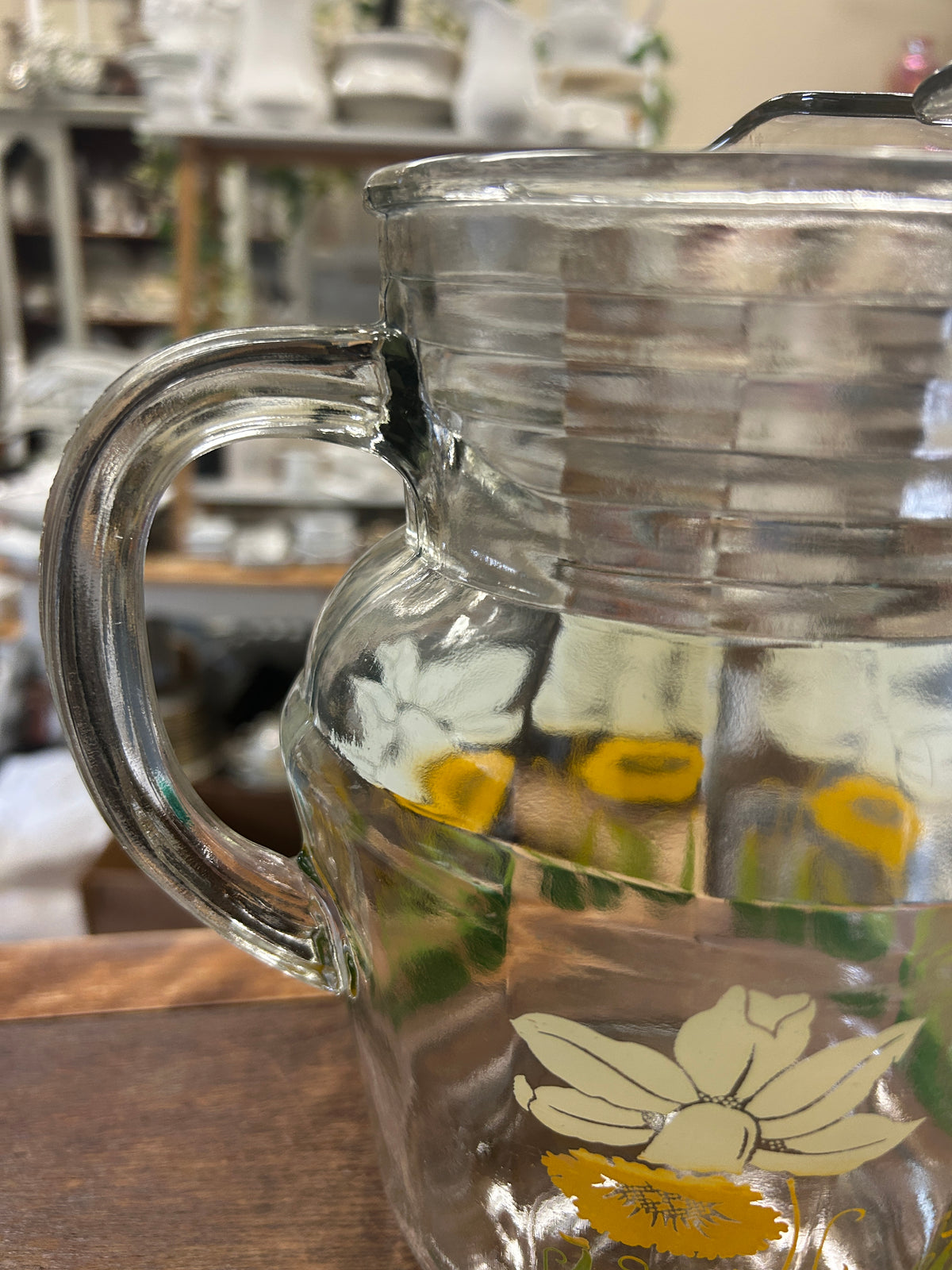 Yellow & Green Anchor Hocking Daffodil Clear Pitcher, 9"