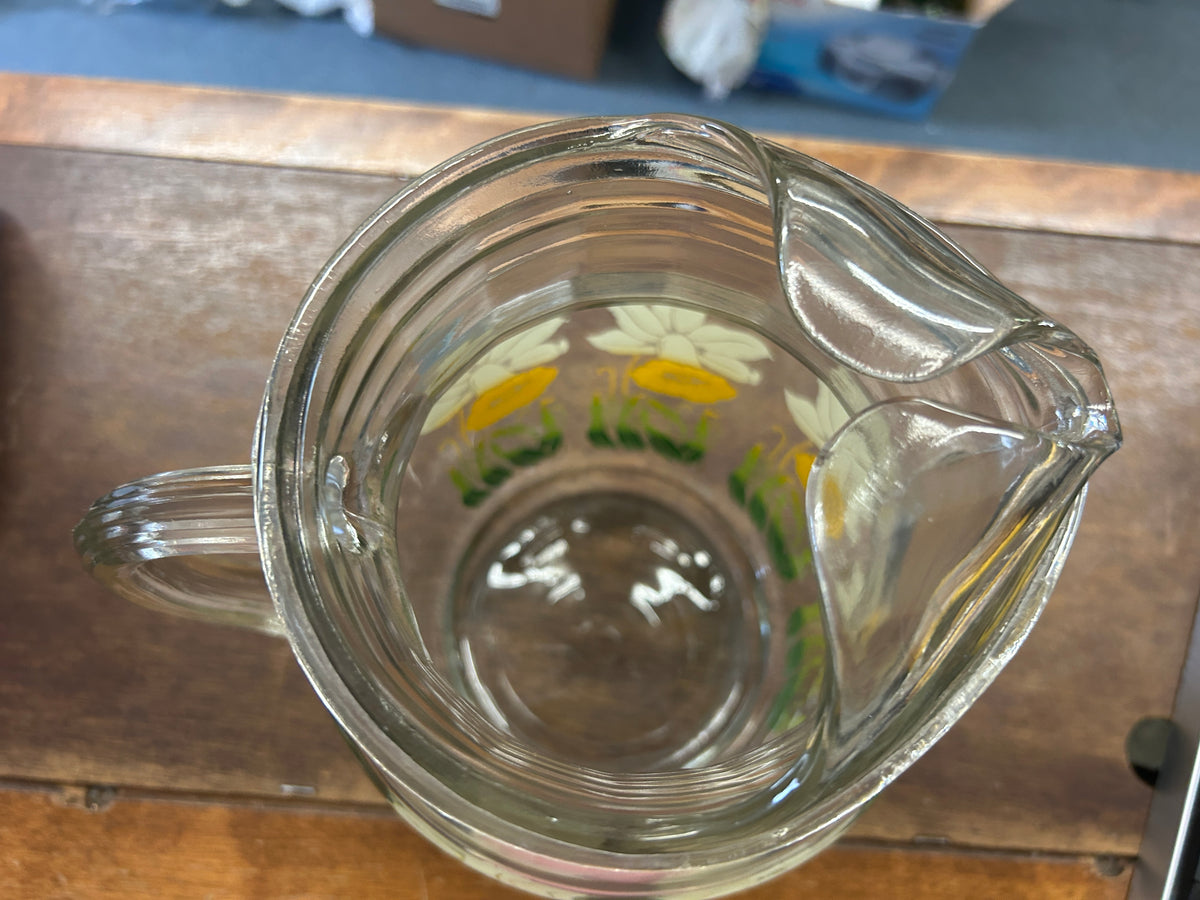 Yellow & Green Anchor Hocking Daffodil Clear Pitcher, 9"