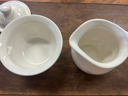 Blue & White Pfaltzgraff Winter Frost Sugar & Creamer, 4 1/2"