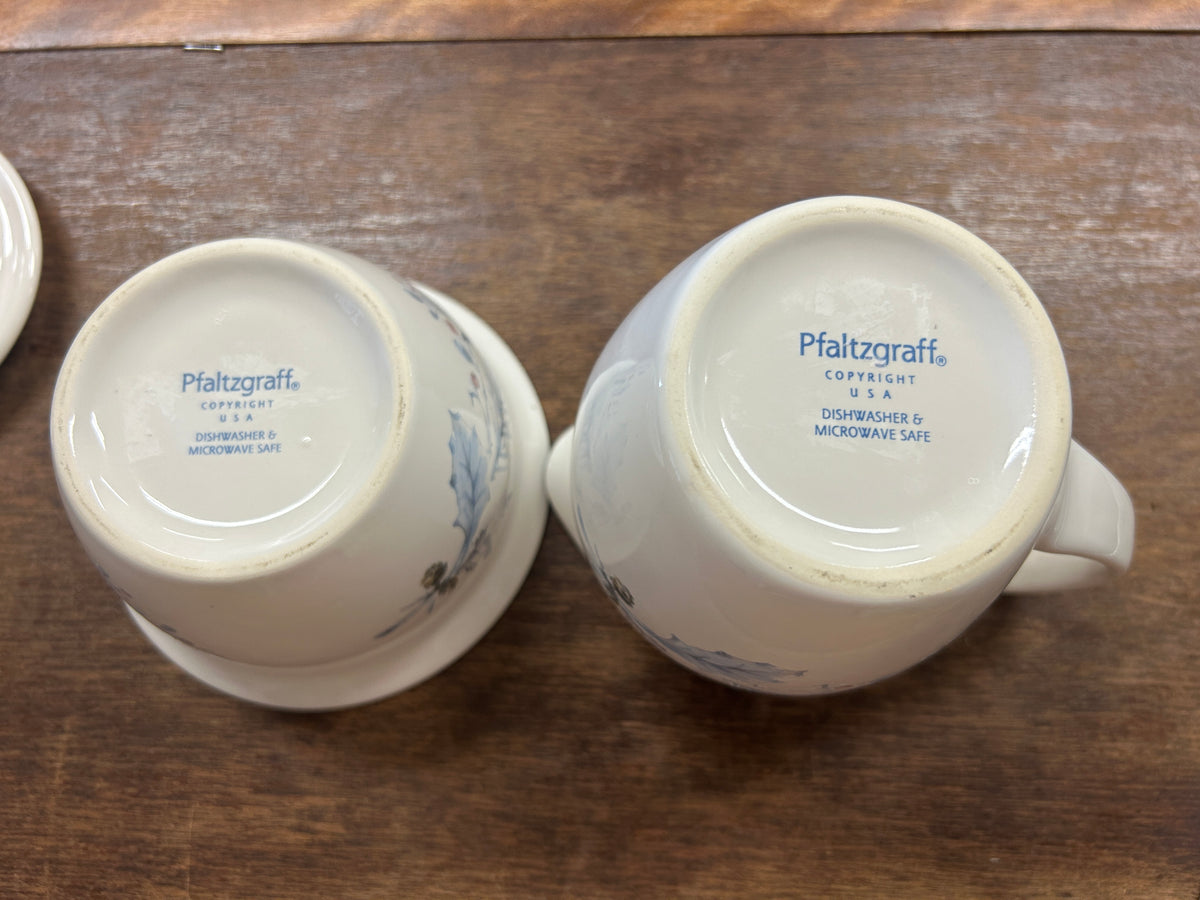 Blue & White Pfaltzgraff Winter Frost Sugar & Creamer, 4 1/2"