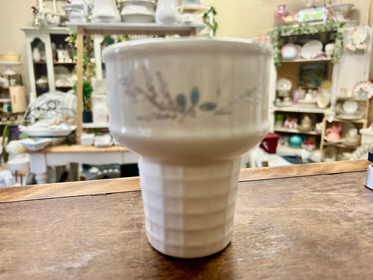 Pfaltzgraff Winter Frost ice cream cone, white ceramic with blue motif
