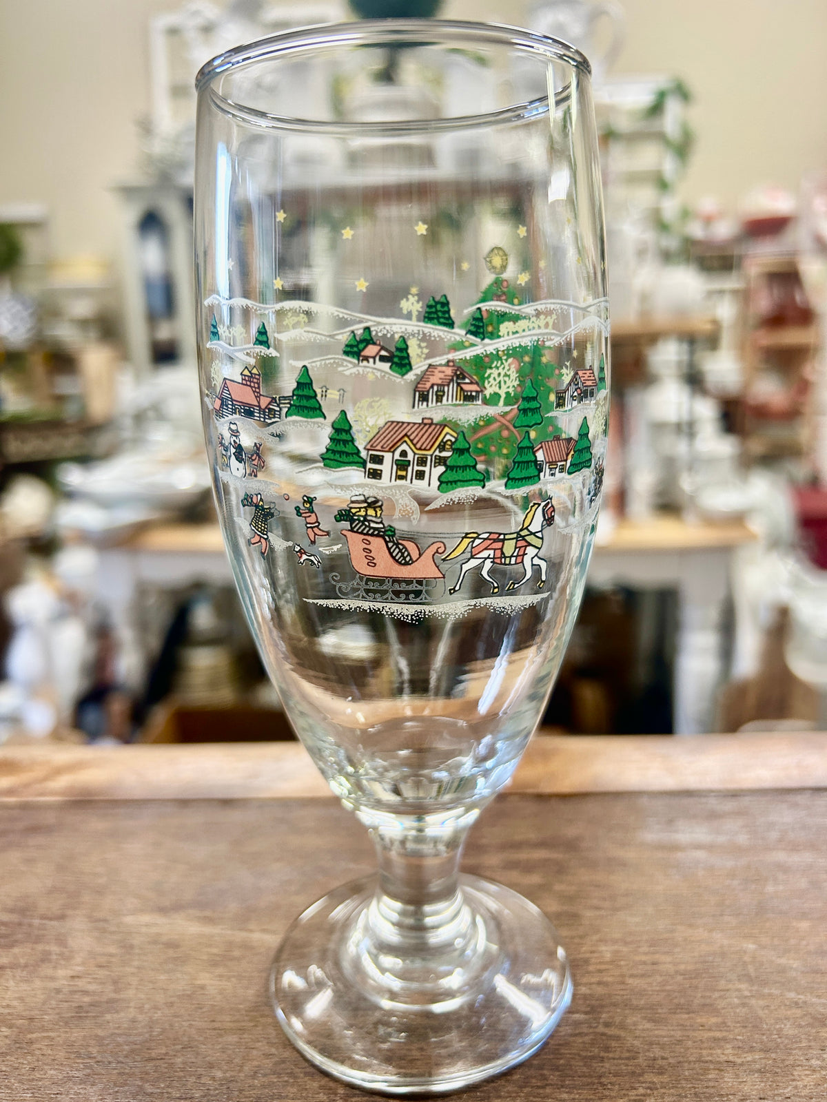Red Green White  Winter Christmas Goblet, 7 3/4"