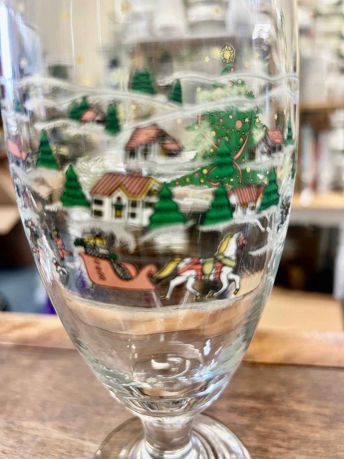 Red Green White  Winter Christmas Goblet, 7 3/4"