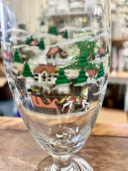 Red Green White  Winter Christmas Goblet, 7 3/4"