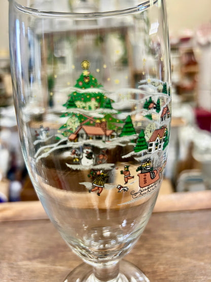 Red Green White  Winter Christmas Goblet, 7 3/4"