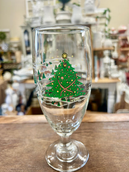 Red Green White  Winter Christmas Goblet, 7 3/4"