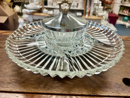 Clear Kromex Glass Lazy Susan w/ Bowl & Lid, 12"