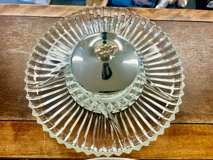 Clear Kromex Glass Lazy Susan w/ Bowl & Lid, 12"