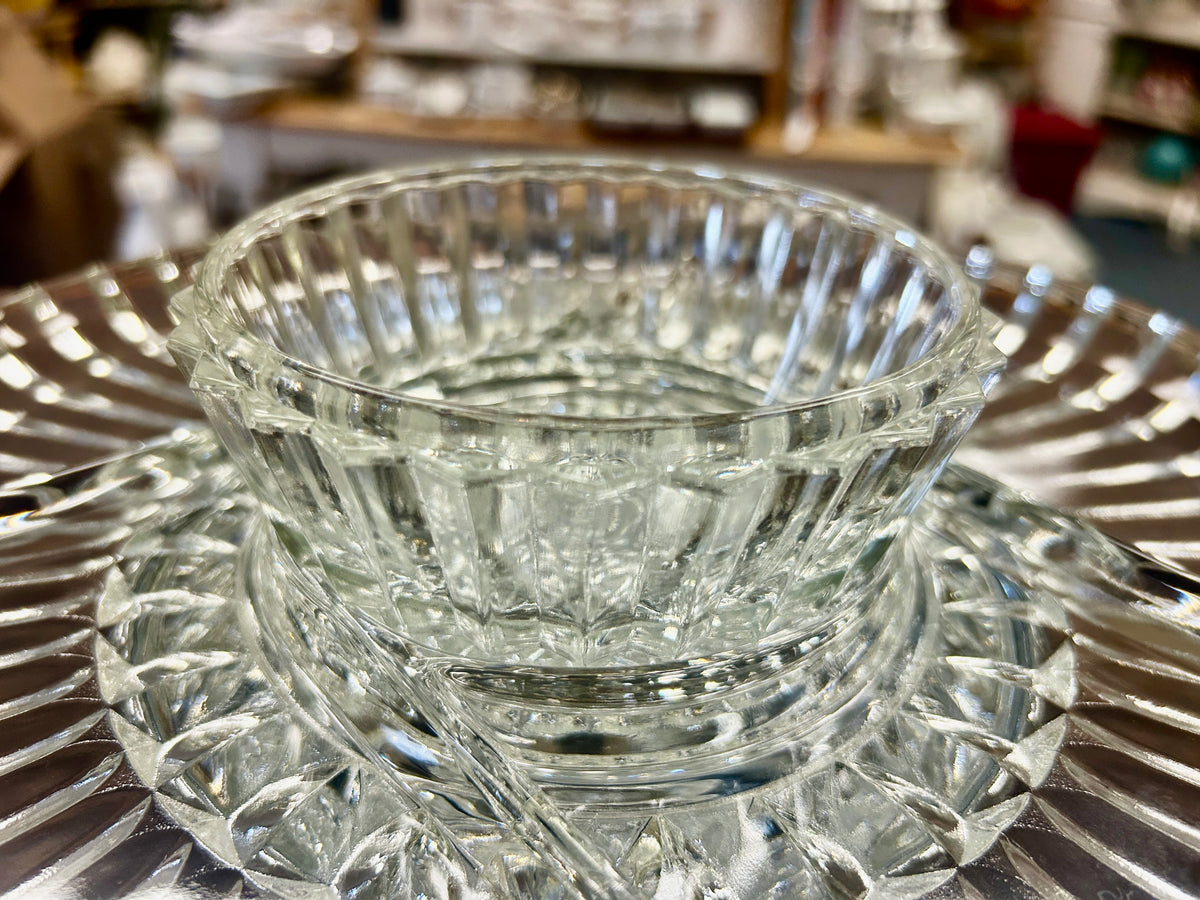 Clear Kromex Glass Lazy Susan w/ Bowl & Lid, 12"