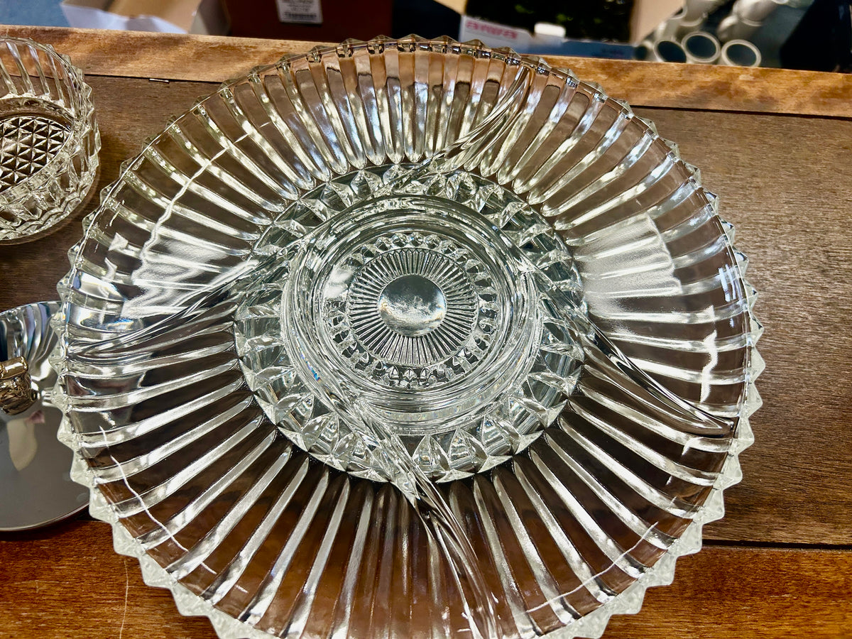 Clear Kromex Glass Lazy Susan w/ Bowl & Lid, 12"