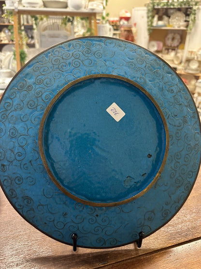 Japan Meiji Cloisonne Bird Flower Platter, 12"