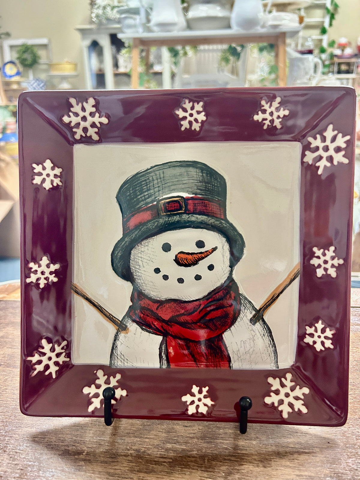 Cranberry St Nicholas Square Yuletide Square Snowman Plate, 8 1/4"
