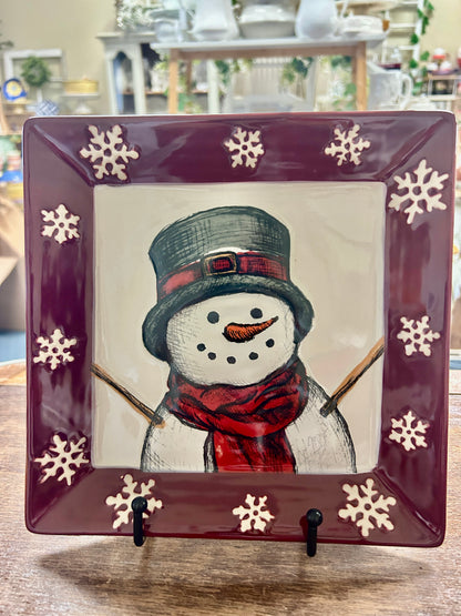 Cranberry St Nicholas Square Yuletide Square Snowman Plate, 8 1/4"