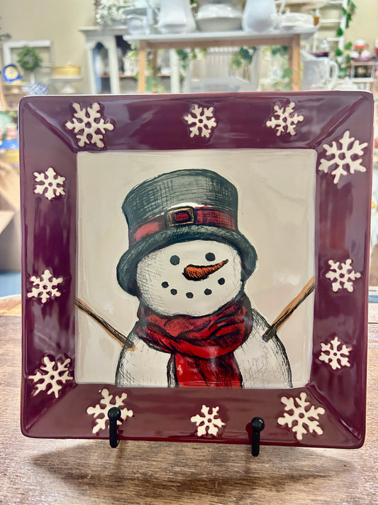 Cranberry St Nicholas Square Yuletide Square Snowman Plate, 8 1/4"