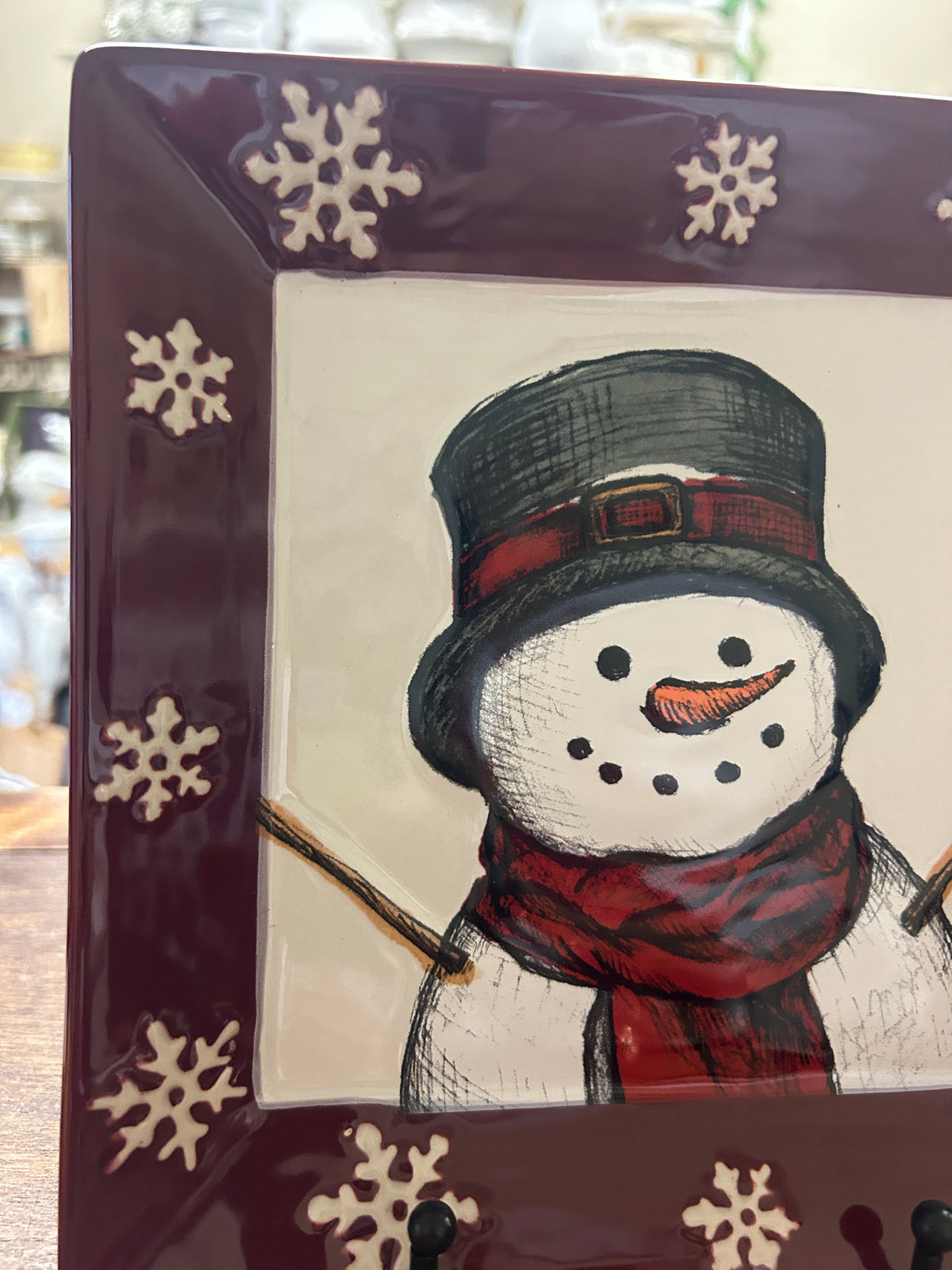 Cranberry St Nicholas Square Yuletide Square Snowman Plate, 8 1/4"