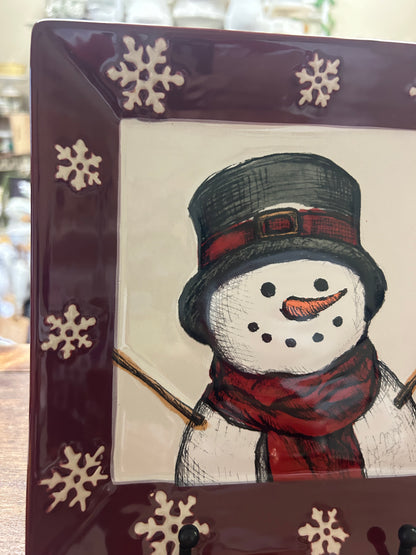 Cranberry St Nicholas Square Yuletide Square Snowman Plate, 8 1/4"