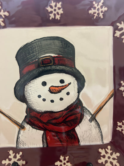 Cranberry St Nicholas Square Yuletide Square Snowman Plate, 8 1/4"