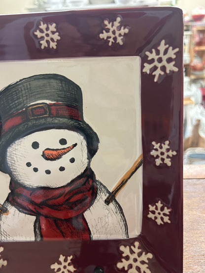 Cranberry St Nicholas Square Yuletide Square Snowman Plate, 8 1/4"