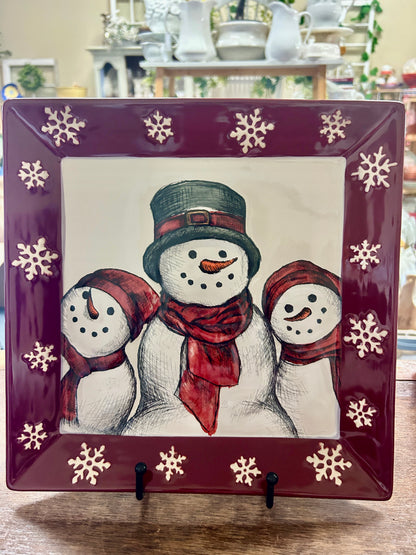 Cranberry St Nicholas Square Yuletide Square Snowman Plate, 10 1/4"