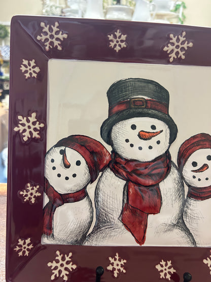 Cranberry St Nicholas Square Yuletide Square Snowman Plate, 10 1/4"