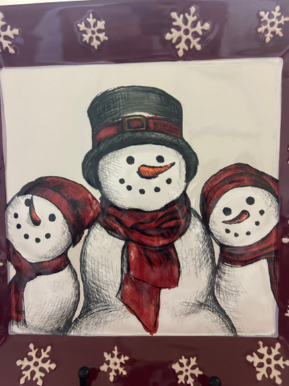 Cranberry St Nicholas Square Yuletide Square Snowman Plate, 10 1/4"