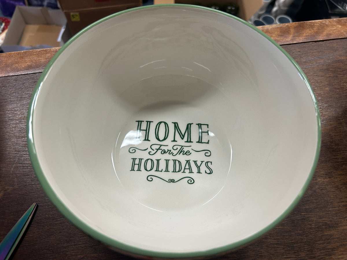 Red Green White  Winter Pine Cones Bowl, 8"