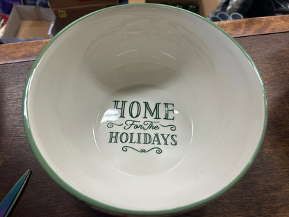 Red Green White  Winter Pine Cones Bowl, 8"