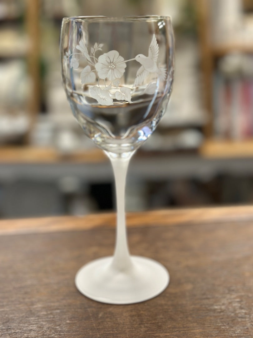 Avon Hummingbird Frosted Wine Glass