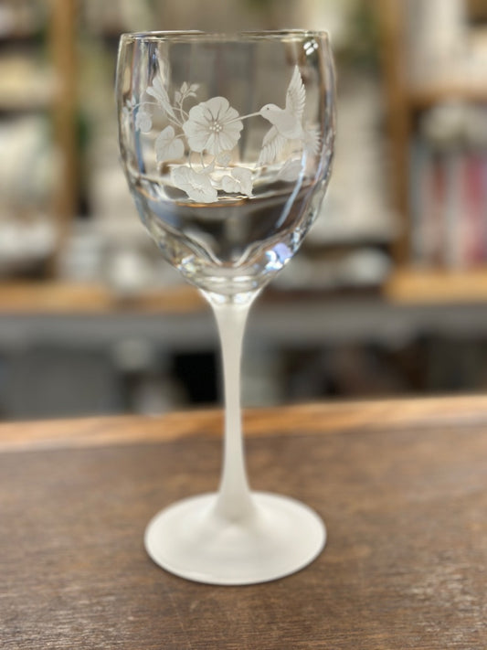 Avon Hummingbird Frosted Wine Glass