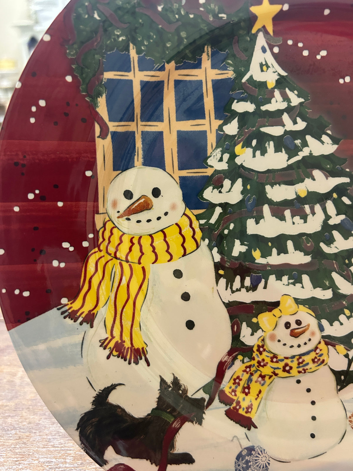 Red Green White Nantucket Home Christmas Snowman Scottie Plate, 10 1/4"