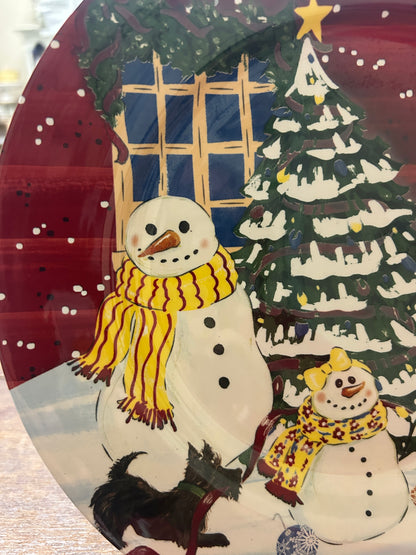 Red Green White Nantucket Home Christmas Snowman Scottie Plate, 10 1/4"