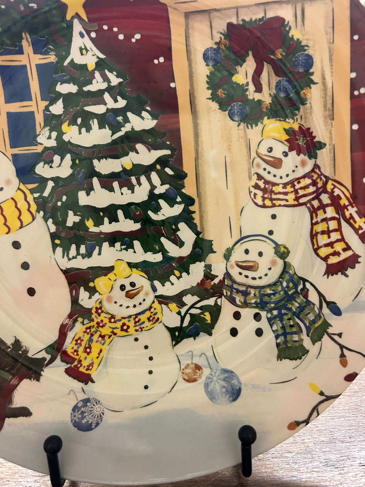 Red Green White Nantucket Home Christmas Snowman Scottie Plate, 10 1/4"