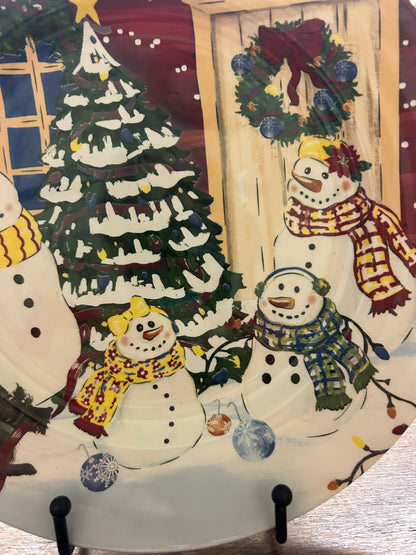 Red Green White Nantucket Home Christmas Snowman Scottie Plate, 10 1/4"
