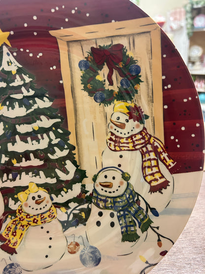 Red Green White Nantucket Home Christmas Snowman Scottie Plate, 10 1/4"