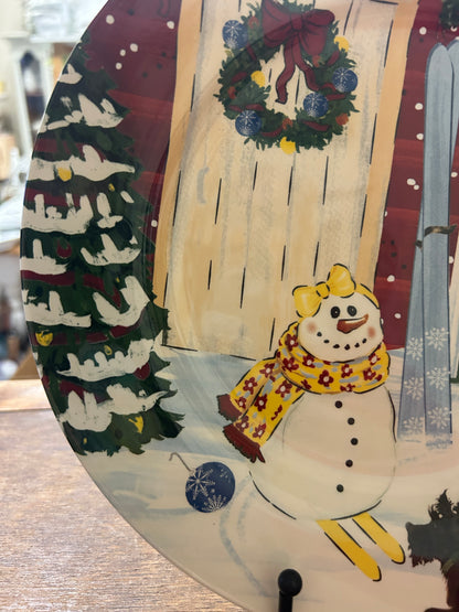 Red Green White Nantucket Home Christmas Snowman Scottie Plate, 10 1/4"