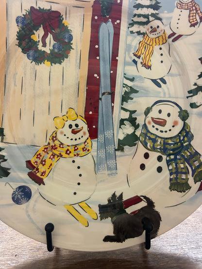 Red Green White Nantucket Home Christmas Snowman Scottie Plate, 10 1/4"