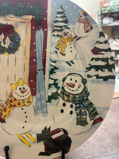 Red Green White Nantucket Home Christmas Snowman Scottie Plate, 10 1/4"