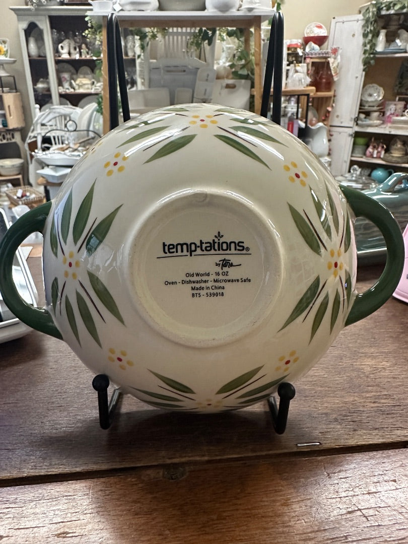 Old World Green Temptations Bowl w/ Handles, 16 ounces