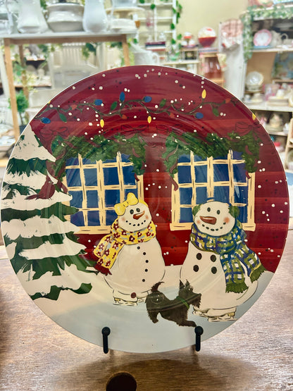 Red Green White Nantucket Home Christmas Snowman Scottie Plate, 10 1/4"