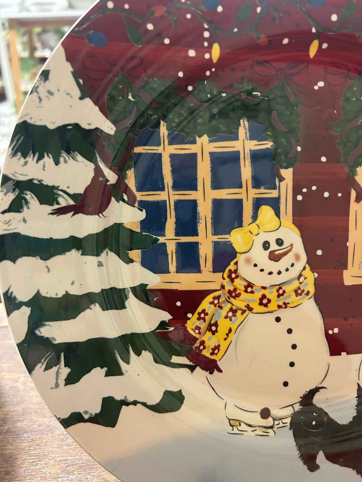 Red Green White Nantucket Home Christmas Snowman Scottie Plate, 10 1/4"