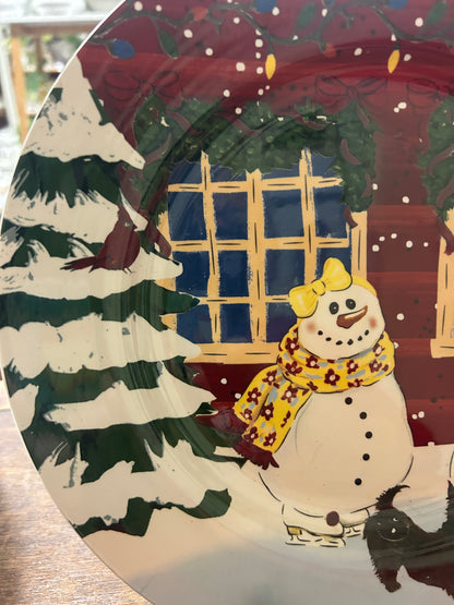 Red Green White Nantucket Home Christmas Snowman Scottie Plate, 10 1/4"